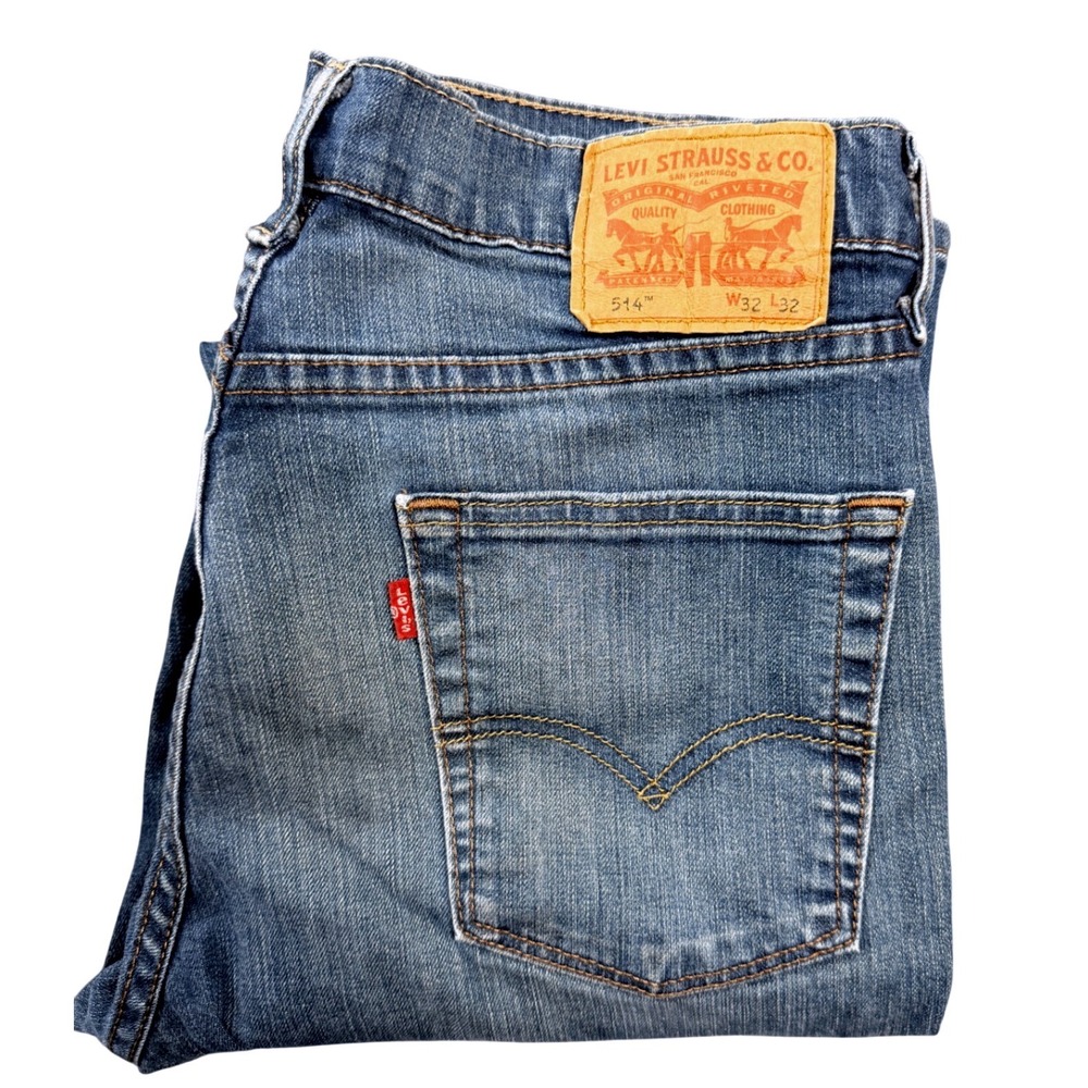 Levi's 514 Straight Fit Mens Jeans W32 L32 Medium Wash Blue Denim 00514-0403